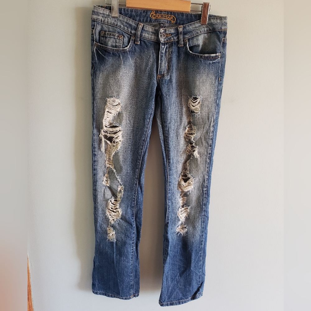 Carmar Distressed Mid Rise Straight Leg 26